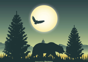 Landscape Scene with Bear Silhouette - Free vector #404225