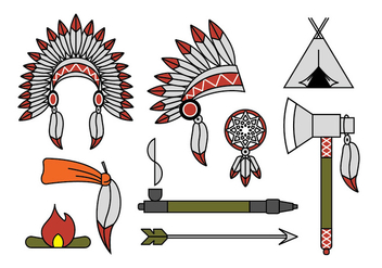 Indian chief mascot and headdress vectors - Free vector #404445