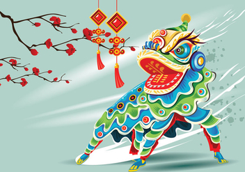 Chinesse Lion Dance Vector - vector gratuit #405665 