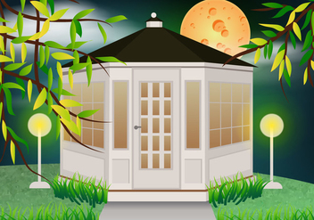 White Gazebo In The Garden With Moon Light Vector - vector gratuit #406505 