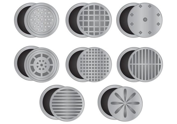 Set Of Manhole With White Background - vector gratuit #406535 