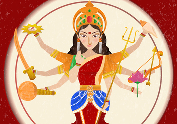 Durga In Red Background With Grunge - Free vector #407535