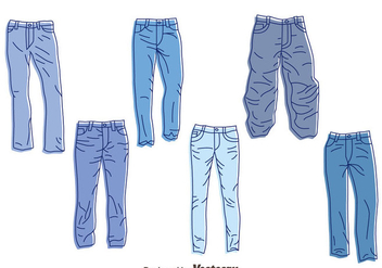Hand Drawn Blue Jeans Vector Set - Free vector #407605
