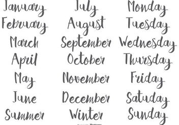 Hand Drawn Calligraphic Months and Days of the Week - vector gratuit #411825 