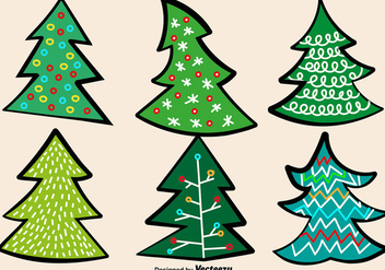 Doodle Christmas Trees Vector Set - бесплатный vector #411945