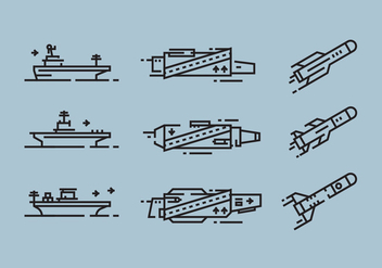 Aircraft Carrier and Missile Linear Icon Vectors - Kostenloses vector #421985