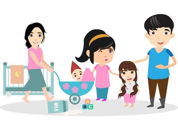 Free Happy Family With Babysitter Illustration - Free vector #422535