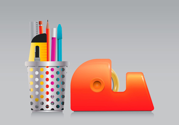 Pen Holder and Tape Set in Realist Style - vector gratuit #423445 