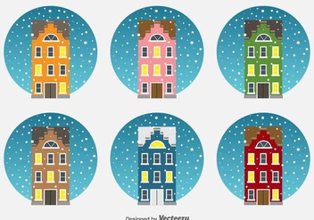 Christmas Netherlands Houses Vector Icons - vector #425925 gratis