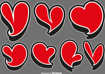 Vector Set Of Red Heart Stickers - vector gratuit #425975 