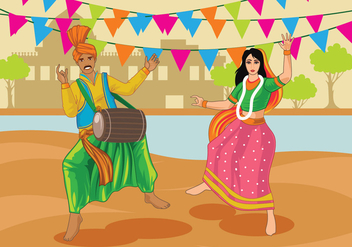 Vector Couple Performing Bhangra Folk Dance of India - бесплатный vector #427275