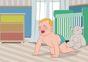 Crying Baby Out of His Crib Vector - vector gratuit #427305 