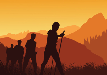 Nordic Walking Sunset Silhouette Free Vector - Kostenloses vector #428925