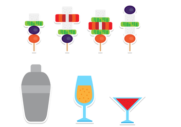 Flat Canapes and Drinks Icon Set - vector gratuit #429205 