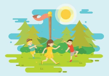 Free Girl And Friend Dancing Around Maypole Illustration - vector gratuit #430955 