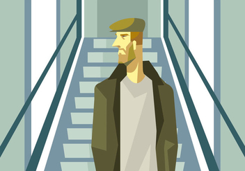 A Man With Hat At The Escalator Vector - vector gratuit #431305 