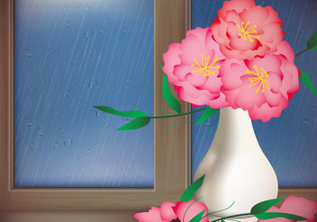Red Flower With Rainy Day Window Vector - Kostenloses vector #431315