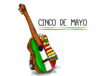 Colorful Mariachi Guitar With Flat Mexican Color - Free vector #431675
