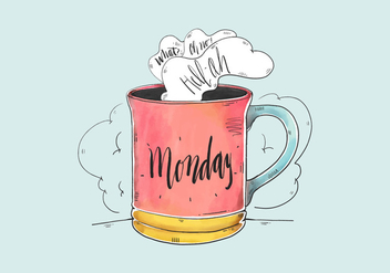 Cute Watercolor Monday Quote With Coffee Cup - Free vector #431725
