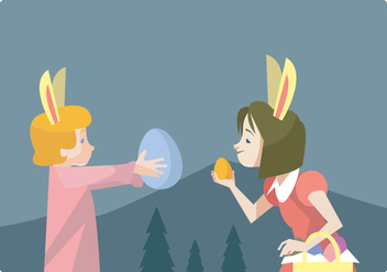 Two Little Girls Hunting Easter Eggs Vector - Free vector #432535