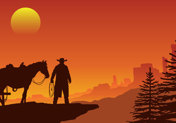 Gaucho in a Wild West Sunset Landscape Vector - Free vector #432615