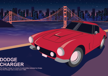 Red Dodge Charger Car At City's Lights Vector Illustration - бесплатный vector #432805
