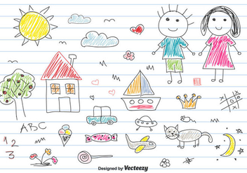 Children Drawing Vector Set - Free vector #433685