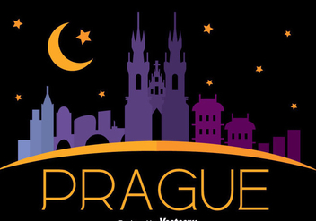 Prague City Skyline In Night Vector - vector gratuit #433815 