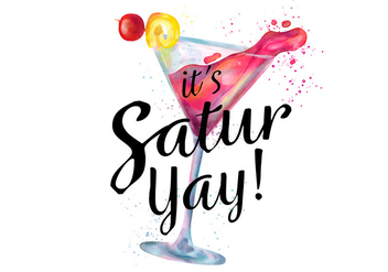 Watercolor Pink Cocktail Drink With Splash To Saturday Night - бесплатный vector #434155