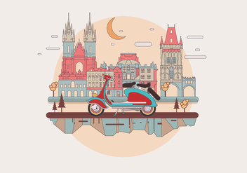 Vintage Lambretta in a European Town Vector - vector gratuit #435015 