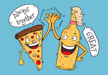 Funny Pizza And Beer Friends Character High Five Hand - Free vector #435055