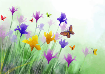 Watercolor Wildflower Iris Flower Vector Background - Free vector #435585