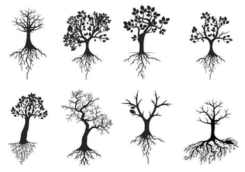 Free Black Silhouettes Tree With Roots Vector - vector gratuit #436035 