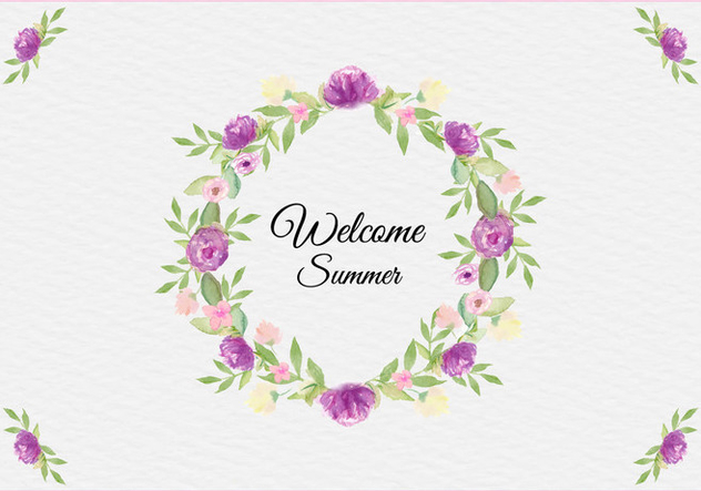 Free Vector Summer Illustration With Watercolor Floral Frame - vector #436745 gratis