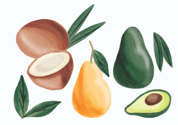 Vector Hand Drawn Avocado, Pear and Coconut - бесплатный vector #436875