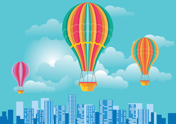 Colorful Hot Air Balloon and Clouds over Skyline Vector - vector gratuit #437175 