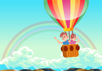 Kids Riding A Hot Air Balloon Vector - vector gratuit #437985 