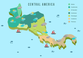 Central America Map With Weather Vector Illustration - vector gratuit #438145 