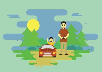 Dad And Child Playing RC Car Illustration - vector gratuit #438345 
