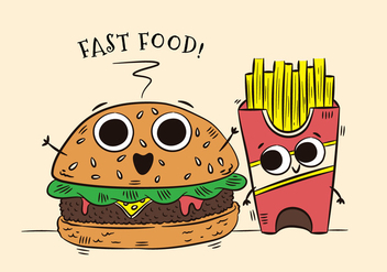 Cute Burger And Fries Character Fast Food - Free vector #438615
