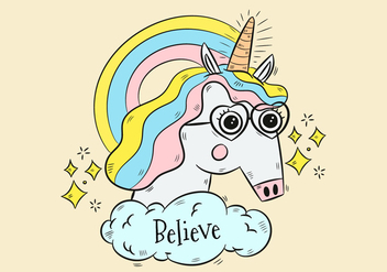 Cute Unicorn With Glasses And Rainbow - Kostenloses vector #438625