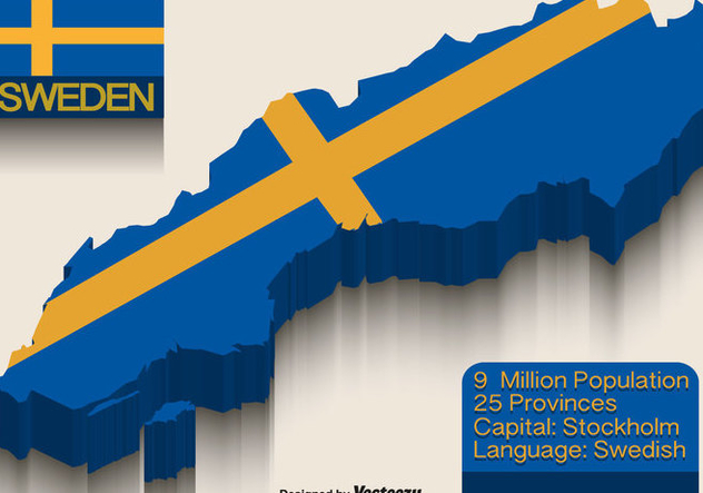 Vector Sweden Flag On 3d Map - бесплатный vector #440085