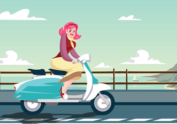 Woman Riding Vintage Lambretta Vector - vector gratuit #440545 