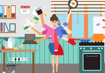 Woman In Multitasking Situation - Free vector #441025
