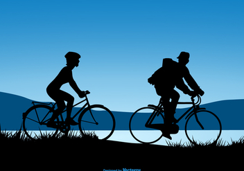 Silhouette Design Of A Couple Riding Bicycles - Free vector #441225
