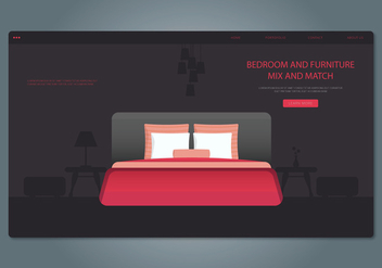 Red Bedroom and Furniture Web Interface - vector gratuit #443045 