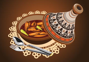 Illustration of Sambal Chicken Tajine Served with Olives, in a Rustic Beautiful Tagine Pot - vector gratuit #443365 