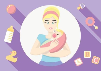Mom Taking Care of Her Crying Baby Vector - Free vector #443595