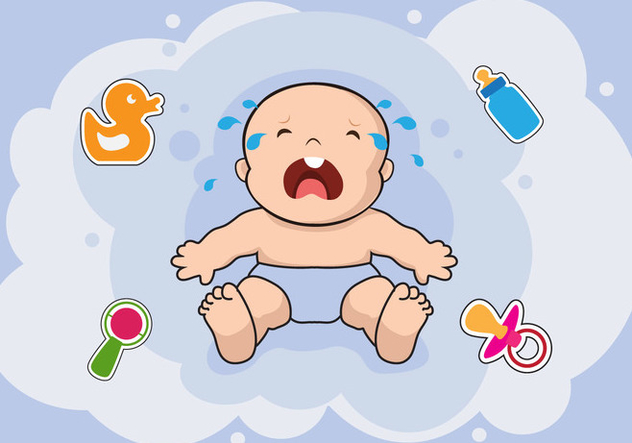 Crying Baby with Baby Elements Vectors - vector gratuit #443615 