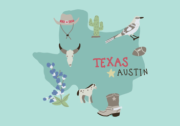 Texas Map With Different Characteristic Elements - vector gratuit #444315 